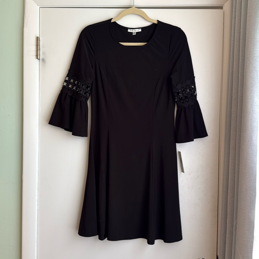 Tash & Sophie black mini dress with long sleeve, cut outs, size M
